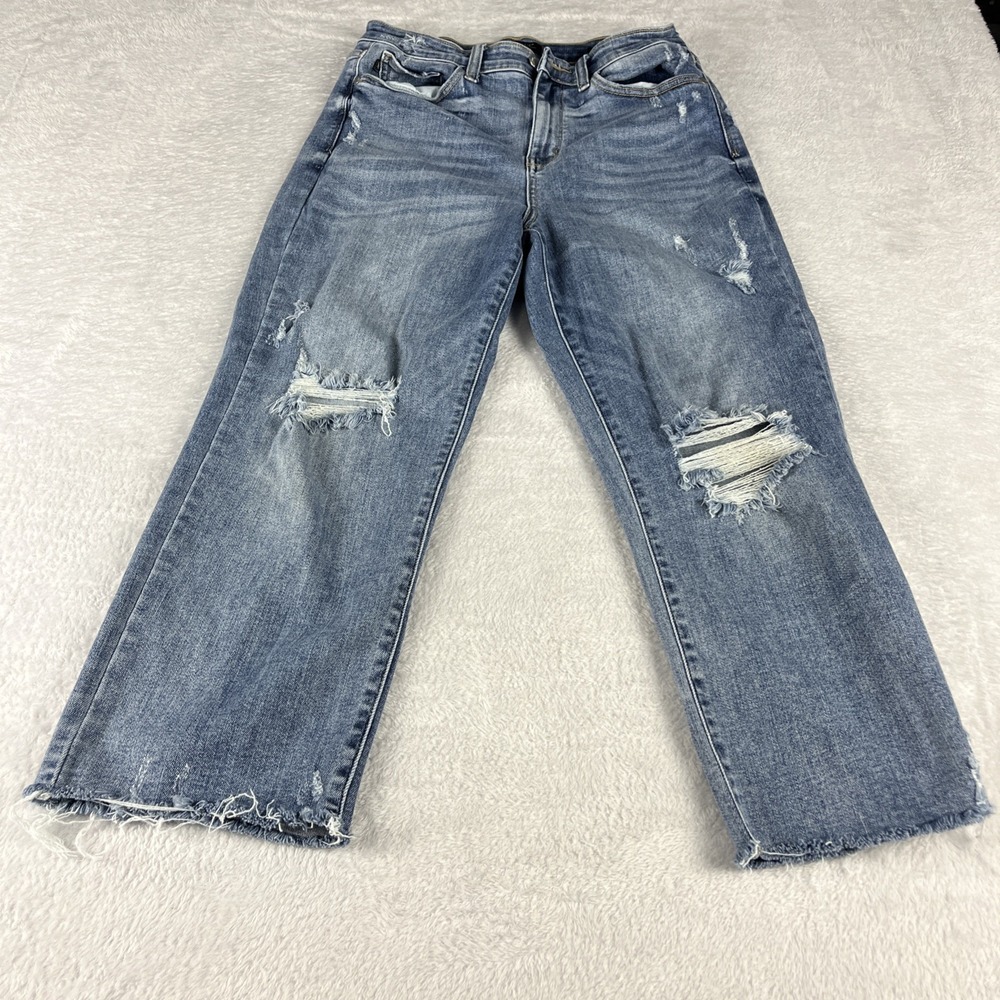 Judy‎ Blue Jeans Women 9/29 Blue Distressed Straight Leg Raw Hem Dist